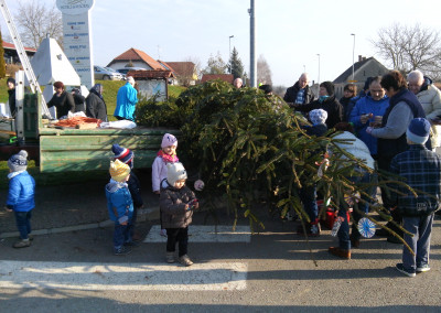 Krasitev jelke pri trgovini/A karácsonyfa diszítése a bolt előtt